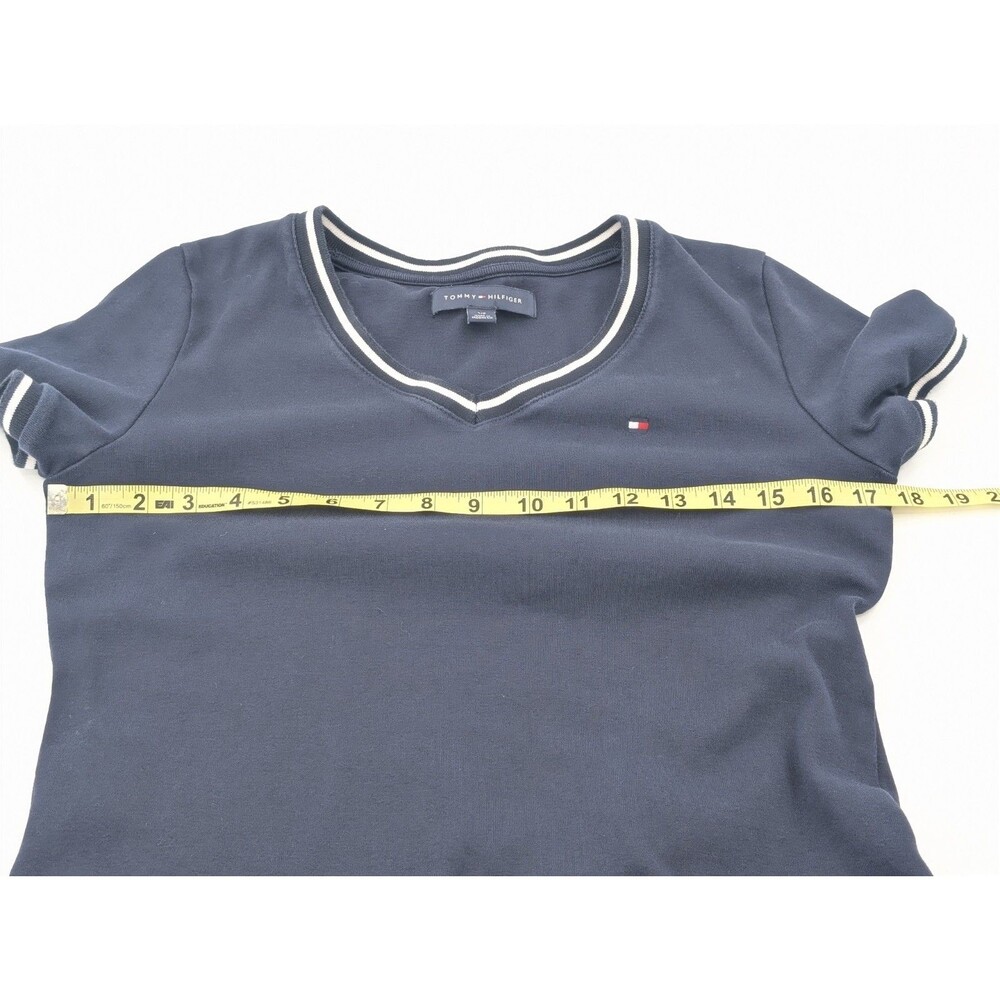 Tommy Hilfiger Navy Logo T-Shirt V-Neck Pullover Cotton Summer Dress Size Small - Picture 5 of 9